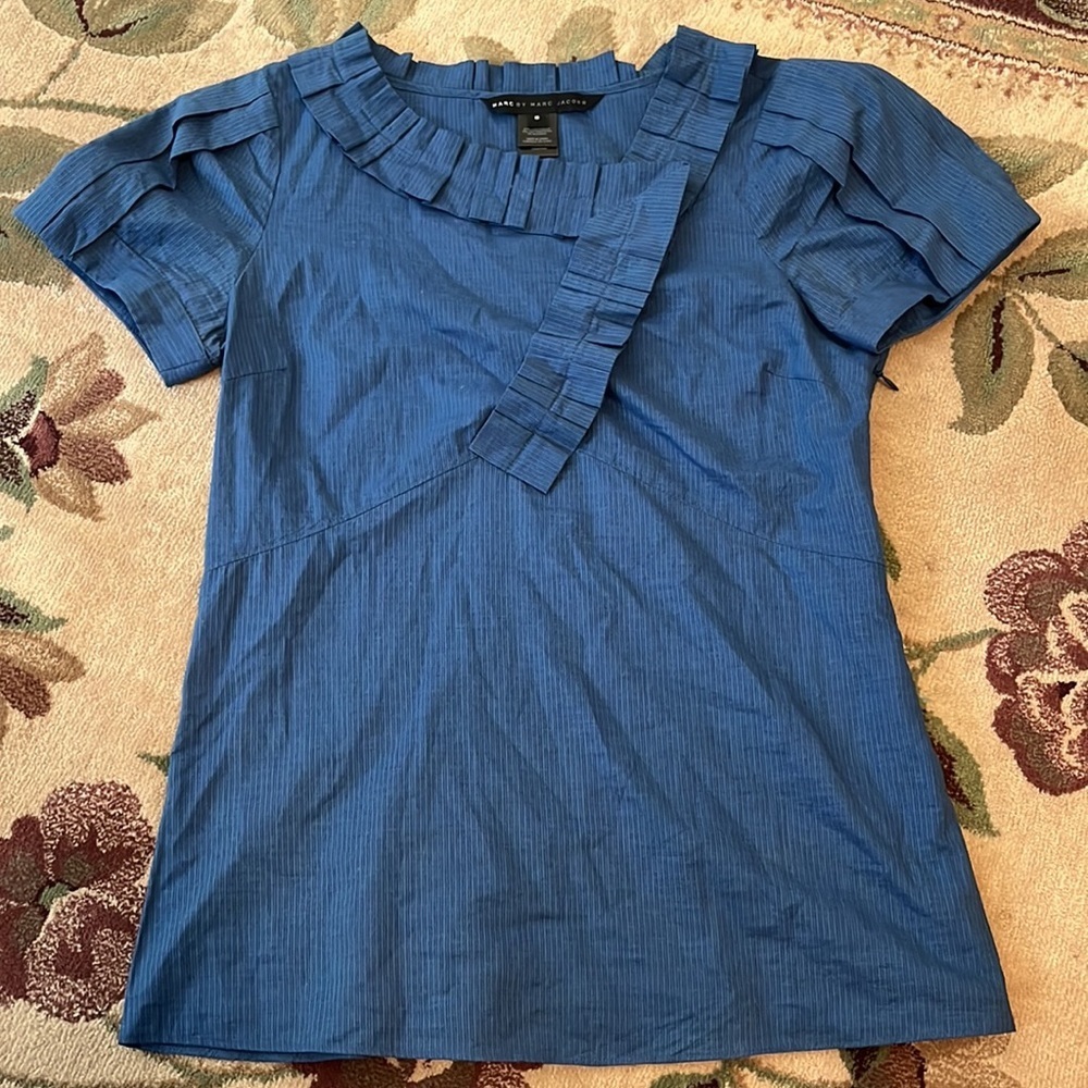 Marc by Marc Jacobs blue ruffle short sleeve top